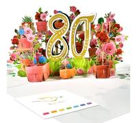 Carte pop-up 3D pour 80e anniversaire ou anniversaire | Motif jardin avec fleurs, plantes et outils de jardin | Idéal pour 80e anniversaire de mariage ou anniversaire | Avec enveloppe et carte de