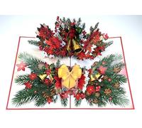 Carte pop-up 3D pour Noël, Nouvel An, bouquet de fleurs, cloches