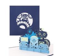 Carte pop-up 3D robot - Carte d'anniversaire et anniversaire d'enfant | Robot coloré avec engrenages, carte d'invitation, bon cadeau ou idée cadeau pour les enfants.