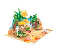 Carte pop-up 3D Tropical Beach - Parfait pour les anniversaires, la fête des pères ou les amateurs de plage - Soleil, sable et aventure de surf