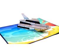 Carte pop-up 3D « Yacht am Beach » - Carte pliante avec motif bateau pour anniversaire, vacances et voyage - Avec enveloppe blanche - Ouvert 24 × 17 cm - Pop up 6 cm