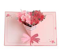 Carte Pop-Up Bouquet, Rose Douce Carte 3D Lettre Amour pour Femme & Amie, Carte d'Amour pour Anniversaire, Anniversaire de Mariage, Saint Valentin, Anniversaire