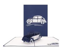 Carte pop-up « Coccinelle » en bleu - Carte d'anniversaire 3D - Carte de vœux et carte pour permis de conduire - Avec modèle de voiture en filigrane comme cadeau, emballage cadeau et chèque de voyage