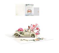 Carte pop-up de mariage avec voiture classique 3D, carte de mariage 3D à déplier, 20 x 15 cm, pour cadeaux en argent, félicitations pour les mariés, les témoins et les invités - Convient pour les