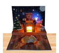Carte Pop-up de Noël - Cartoon Catoon Cat Dog Design, Santa Claus Projection Light, Festive Holiday Greeting, Decorative Fireplace Thème, Collectible Creative Gift | Présent pour Les de
