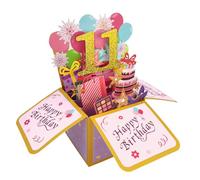 Carte pop-up « Happy 11th Birthday » pour fille, idée de cadeau d'anniversaire de 11 ans, idée de cadeau d'anniversaire amusante pour fille nièce, carte de vœux 3D amusante pour elle