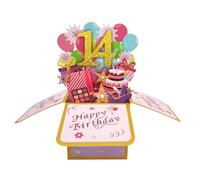 Carte pop-up « Happy 14th Birthday » pour fille, 14 ans, idée de cadeau d'anniversaire pour fille nièce, carte de vœux 3D amusante pour elle