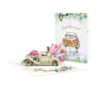 Carte Pop Up Mariage 3D Voiture Ancienne - Carte de Vœux Félicitations Originale, Cadeau Mariage pour Couple, Enveloppe Just Married, Carte Félicitations Mariage Fait Main