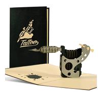 Carte pop-up originale en 3D pour les fans de tatouage - Avec pistolet de tatouage - carte anniversaire, coupon pour tatouage, H17AMZ