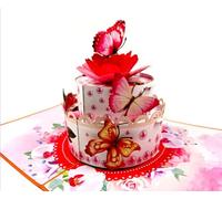 Carte pop-up pour gâteau de mariage - Carte de mariage 3D avec fleurs de gâteau - Décoration papillon - Élégante carte de vœux pour mariage et cérémonie de mariage - Cadeau d'argent pour lune de miel