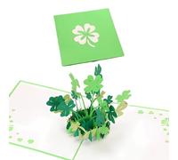 Carte pop-up trèfle à quatre feuilles - Carte d'anniversaire 3D - 15 x 15 cm - Faite à la main - Carte de vœux pour tout - Carte d'anniversaire - Cadeau pour vos proches