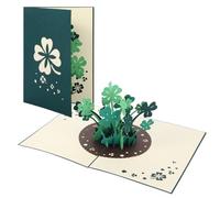 Carte pop-up trèfle à quatre feuilles porte-bonheur - Carte pop-up 3D - 12,8 x 17,8 cm - Avec trèfle porte-bonheur - Porte-bonheur - Porte-bonheur - Carte d'anniversaire