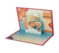 Carte postale 3D pop-up 3D faite à la main pour le Nouvel An chinois 2024, cartes postales de dragon de dessin animé, carte postale faite à la main, carte cadeau pour la famille
