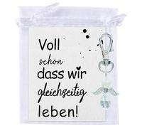 Carte postale avec inscription en allemand « Voll schön dass wir gleichzeitig leben », cadeau pour meilleure amie, avec pendentif ange blanc
