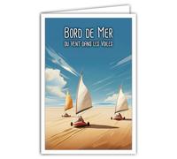 Carte postale Chars à Voile Plage de Sable Mer Vent Vitesse Côte d'Opale 62 Pas-de-Calais Hauts-de-France - Avec Enveloppe Blanche Format 12x17 cm -Fabriqué en France -Illustration mini poster affiche