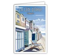 Carte postale Côte d'Opale Cabines de Plage sur la Digue et Villas 62 Pas-de-Calais Hauts-de-France - Avec Enveloppe Blanche Format 12x17 cm - Fabriqué en France - Illustration mini poster affiche