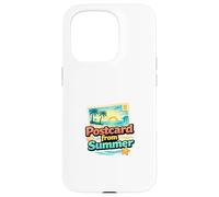 Carte Postale d'été rétro Plage Coucher de Soleil Littoral Illustration Coque pour iPhone 15 Pro