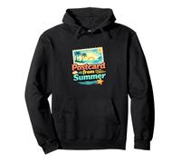 Carte Postale d'été rétro Plage Coucher de Soleil Littoral Illustration Sweat à Capuche