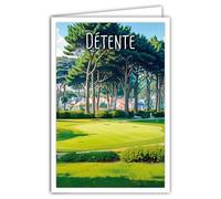 Carte postale Détente Sports et Loisirs Golf Golfeur Golfeuse Balade Promenade en Forêt de Pins - Avec Enveloppe Blanche 12x17cm -Fabriqué en France -Illustration mini poster affiche