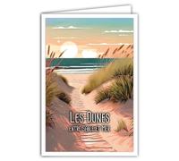Carte postale Dunes Oyats Plage de Sable Mer Coucher de Soleil Côte - Avec Enveloppe Blanche Format 12x17 cm - Fabriqué en France - Illustration mini poster affiche