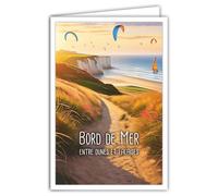 Carte postale Falaises Étretat Normandie ou les 2 Caps Blanc Nez Côte d'Opale 62 Pas-de-Calais Hauts-de-France Kitesurf -Avec Enveloppe Blanche 12x17 cm -Fabriqué en France Illustration poster affiche