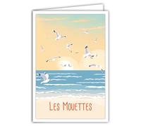 Carte postale Les Mouettes à la Plage Mer Océan Coucher de Soleil Goéland Côte Française ou Belge - Avec Enveloppe Blanche 12x17cm -Fabriqué en France -Illustration mini poster affiche