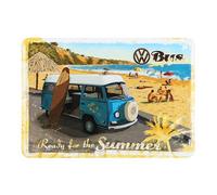 Carte postale métallique VW COMBI BAY WINDOW READY FOR THE SUMMER - 10 x 14 cm