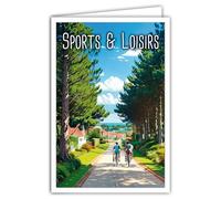Carte postale Sports et Loisirs Vélo Cyclisme Cyclistes Balade Promenade en Forêt de Pins Mer Océan - Avec Enveloppe Blanche 12x17cm -Fabriqué en France -Illustration mini poster affiche