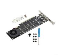 Carte pour pcie 4.0 x16 pour vers 4x pour M.2 NVMe avec Ventilateurs | 4 ports M.2, ventilateurs doubles, LED verte/bleue, PCB doré, compatible pour raid 0