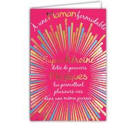 Carte Pour Une Maman Formidable Super Héroïne Pouvoirs Magiques En Or Doré Brillant - Avec Enveloppe - Format Fermé 115x170mm ; Fabrication Française ; Rose ; Femme ;