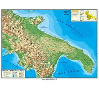 Carte régionale 21 x 30 Pouilles Et Basilique Géographique Physique Politique Plastifiée Brillant Pour Usage Scolaire