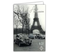 Carte Renault 4CV AUTO PASSION COLLECTIONS Licence Officielle Voitures Argentées Brillantes Tour Eiffel - Carte Ouverte Blanche 23x17cm - Avec Enveloppe Blanche 12x17,5cm -Anniversaire Départ Retraite