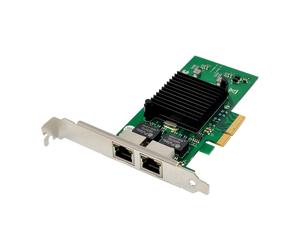 Carte réseau Microconnect MC-JL82576EB, interface PCIe vers RJ-45, IPv4/IPv6, format interne, avec drivers et guide inclus. Poids 150g.
