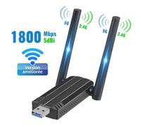 Carte Réseau sans Fil , 1800Mbps Adaptateur WiFi6 USB 3.0 Double Dande 5dBi 2.4G/5Ghz pour PC/Laptop, Compatible Windows, Mac
