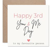 Carte romantique 3ème anniversaire - Celebrating Our Third Chapter - Script rose moderne et cœur dessiné à la main - Sweet Way to Mark You & Me Day - Carré de 145 mm, enveloppe incluse