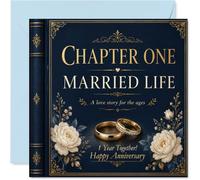 Carte romantique pour 1er anniversaire, une histoire d'amour pour les âges | Couverture de livre élégante avec feuille d'or et accents floraux, carré de 145 mm, enveloppe incluse