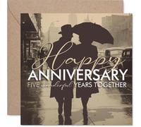 Carte romantique pour 5e anniversaire de mariage - Célébrer cinq merveilleuses années - Motif couple vintage sous parapluie - Carré de 145 mm, enveloppe incluse