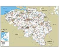 Carte routière de Belgique - Format A2 - 59,4 x 42 cm - Papier laminé