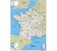Carte routière de la France - Papier plastifié - Format A1 - 59,4 x 84,1 cm