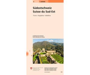 Carte routière n° 4 - Suisse Sud-est | Swisstopo - 1/200 000