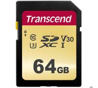 Transcend Carte mémoire flash 500S 64 Go SDXC UHS-I U3 V30 Class 10 Gold G