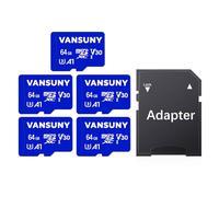 Carte SD 64Go, Lot de 5 Vansuny Carte Micro SD 64 Go + Adaptateur SD, 64Go Micro SD Vitesse de Lecture Allant jusqu'à 90 Mo/s (A1, U1, C10, V10, Lot de 2 Carte SD 64 Go+ 1 Adaptateur)