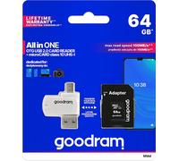 Carte SD Goodram All in One avec 64 Go de mémoire - Avec adaptateur USB, micro-USB et SD - 100 Mo/s