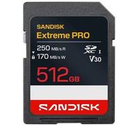 SanDisk Carte SD Extreme Pro UHS‑I 512 Go — 250 Mo/s lecture, 170 Mo/s écriture, 4K U3 V30