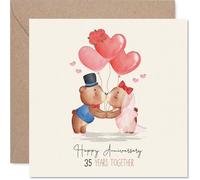 Carte sentimentale 35e anniversaire de mariage - Célébrant 35 ans d'amour - Ours mignons s'embrassant avec des ballons en forme de cœur - Carré de 145 mm, enveloppe incluse