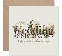 Carte sentimentale pour 8e anniversaire de mariage - Huit ans ensemble - Motif floral élégant avec écriture gracieuse - Carré de 145 mm, enveloppe incluse