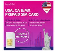 Carte SIM États-Unis, Canada, Mexique | Réseau T-Mobile | Données illimitées aux États-Unis, 5 Go au Canada et au Mexique | Appels et SMS illimités aux États-Unis et au Mexique | Valable 14 Jours