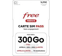 Carte SIM Free Pass L : Forfait 300 Go 5G Ultra-Data + Appels/SMS Illimités & 17 Go depuis l’Europe - Offre Mobile Sans Engagement