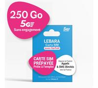Carte SIM Prepayee Lebara - 250 Go 5G (Reseau SFR) - Appels & SMS Illimites France - Sans Engagement 30 Jours
