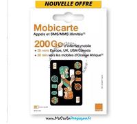 Carte SIM prépayée - Orange - 200 Go - Appels/SMS/MMS illimités - 25 Go Europe - Communications internationales